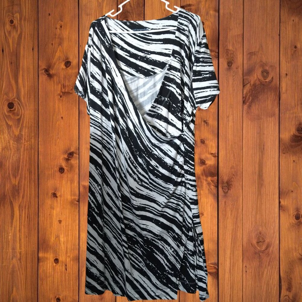 Soft Surroundings Women's 2X Faux Wrap Ruched Short Sleeve Zebra Print Dress